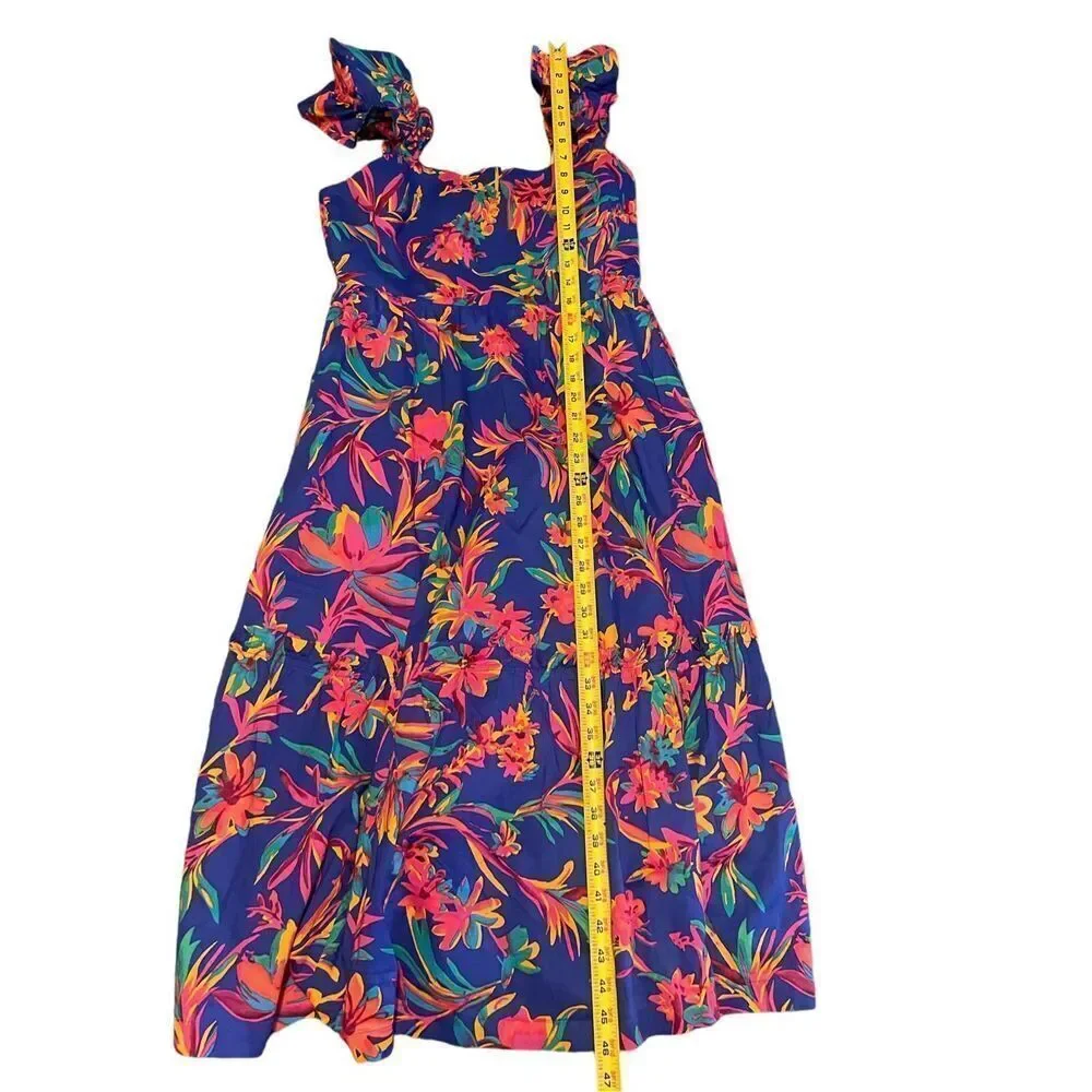 NWT JCrew Floral Tropical Square Neck Midi Dress Blue Size 8 - Picture 7 of 16